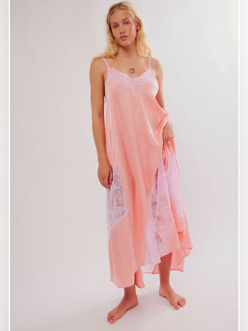Intimately Free People First Date Maxi Slip Dress Coral/Peach/Pink - Size XS